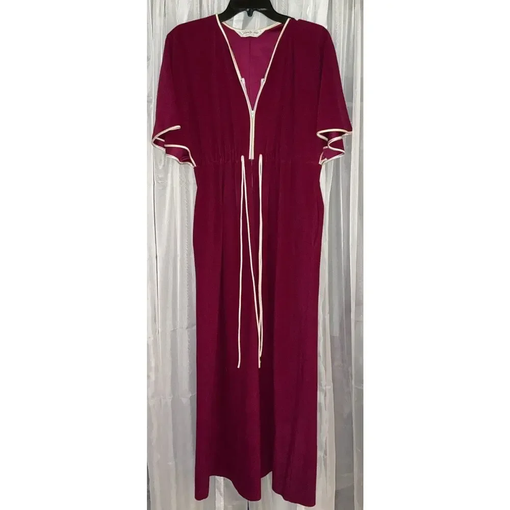 Vintage Vanity Fair Jewel Toned Fuchsia Magenta Maxi Flutter sleeve Robe medium